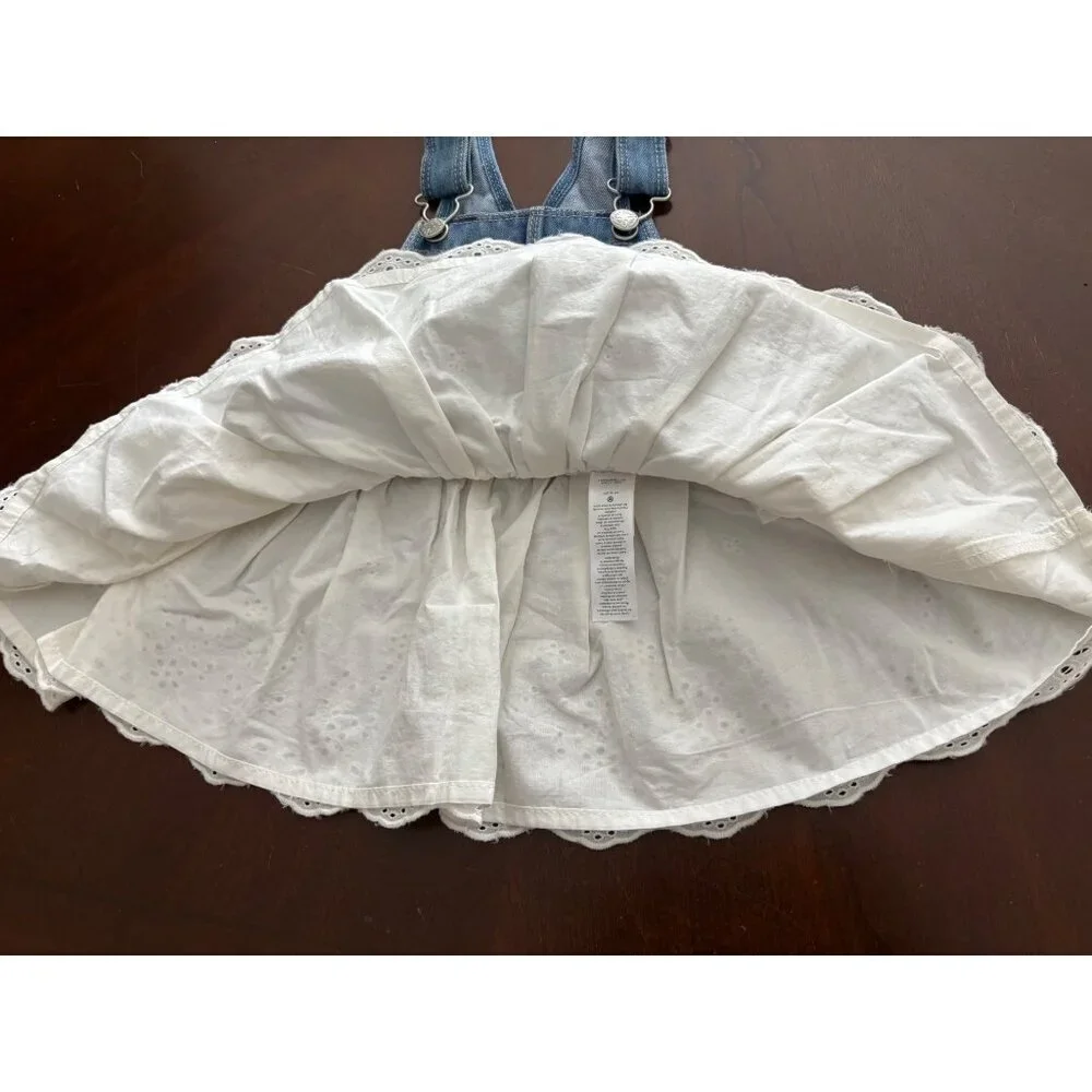 OshKosh B’gosh Denim Pinafore Eyelet Dress Toddler 2T Blue White